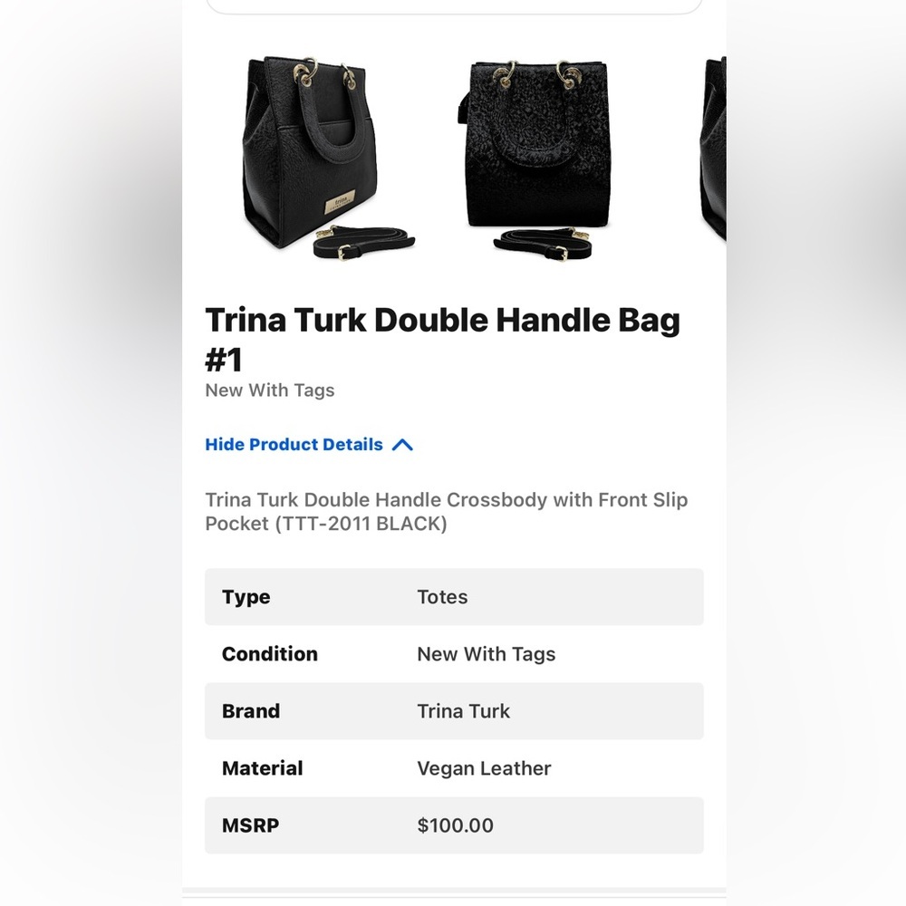 Trina Turk Black Satchel with Structured Design and Gold Hardware - Picture 4 of 4